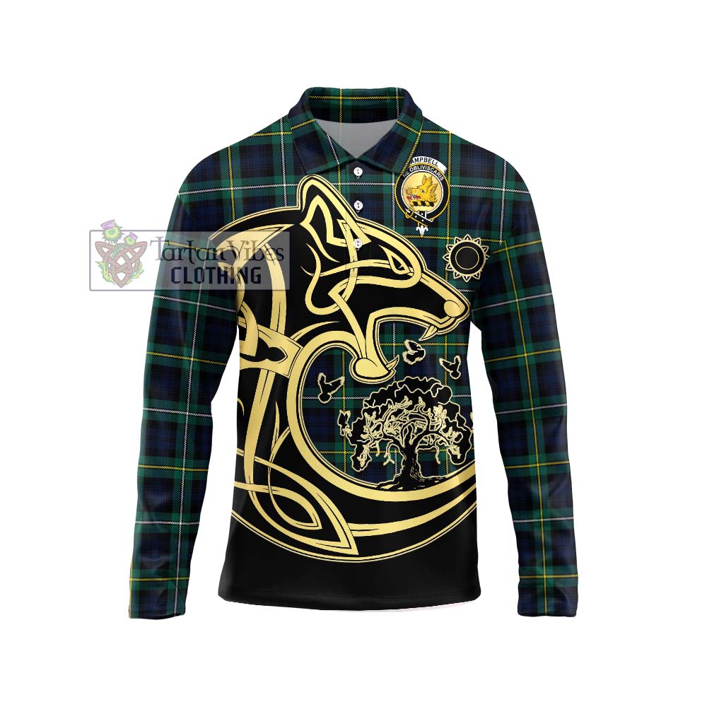 Tartan Vibes Clothing Campbell Argyll Modern #2 Tartan Long Sleeve Polo Shirt with Family Crest Celtic Wolf Style