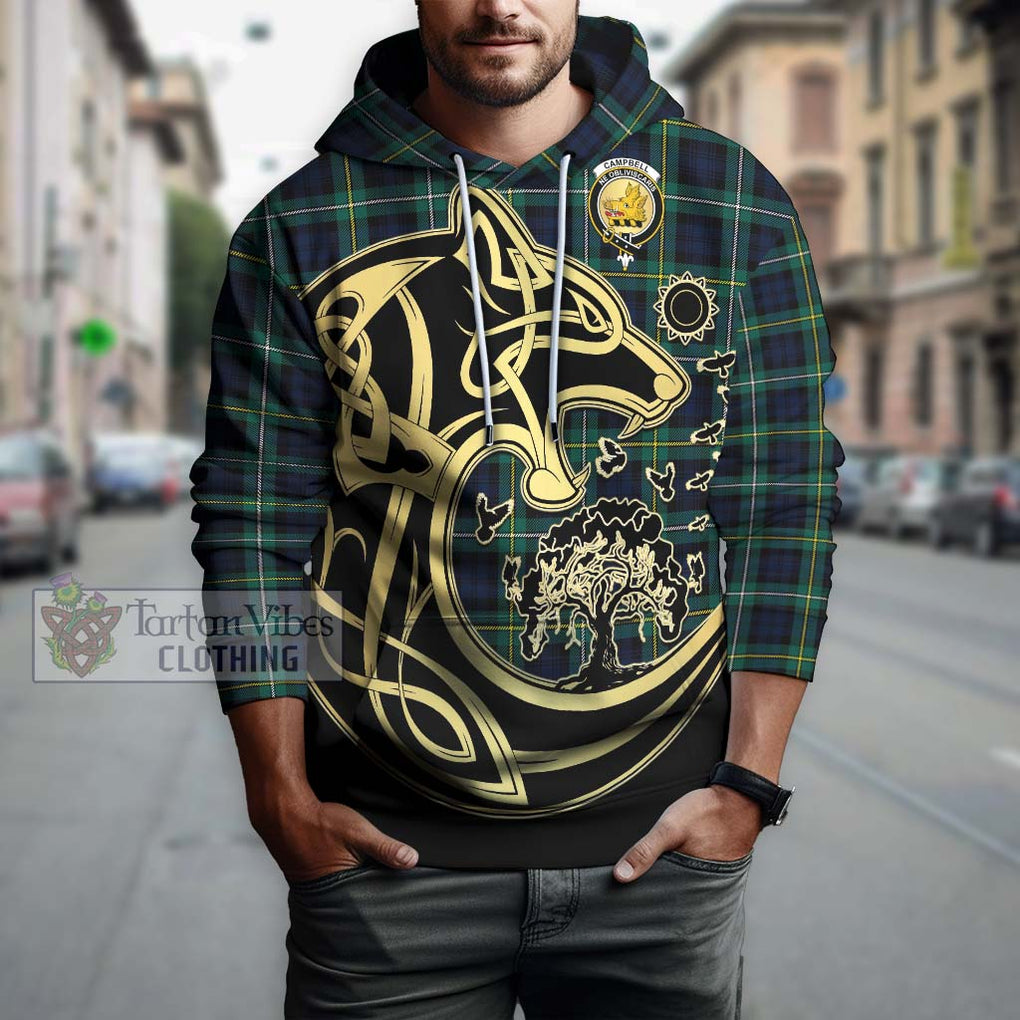 Tartan Vibes Clothing Campbell Argyll Modern #2 Tartan Hoodie with Family Crest Celtic Wolf Style