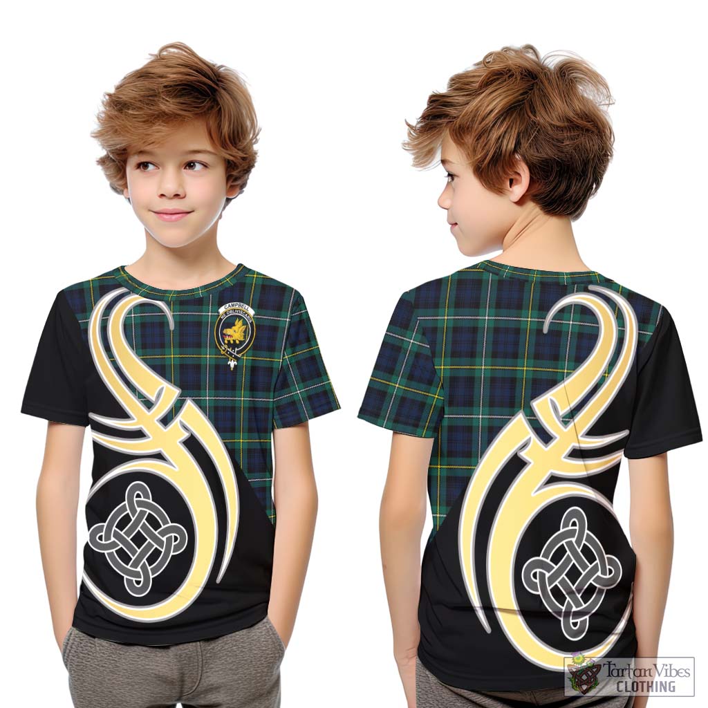 Tartan Vibes Clothing Campbell Argyll Modern #2 Tartan Kid T-Shirt with Family Crest and Celtic Symbol Style
