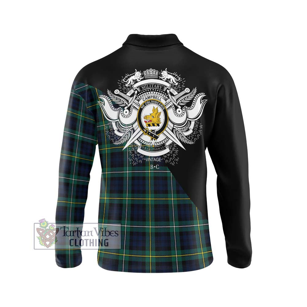 Tartan Vibes Clothing Campbell Argyll Modern #2 Tartan Long Sleeve Polo Shirt with Family Crest and Military Logo Style
