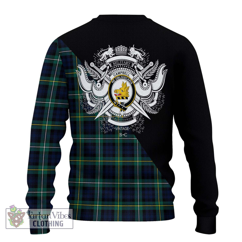 Tartan Vibes Clothing Campbell Argyll Modern #2 Tartan Knitted Sweater with Family Crest and Military Logo Style