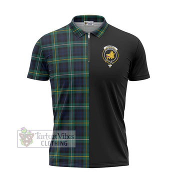 Tartan Vibes Clothing Campbell Argyll Modern #2 Tartan Zipper Polo Shirt with Family Crest and Half Of Me Style