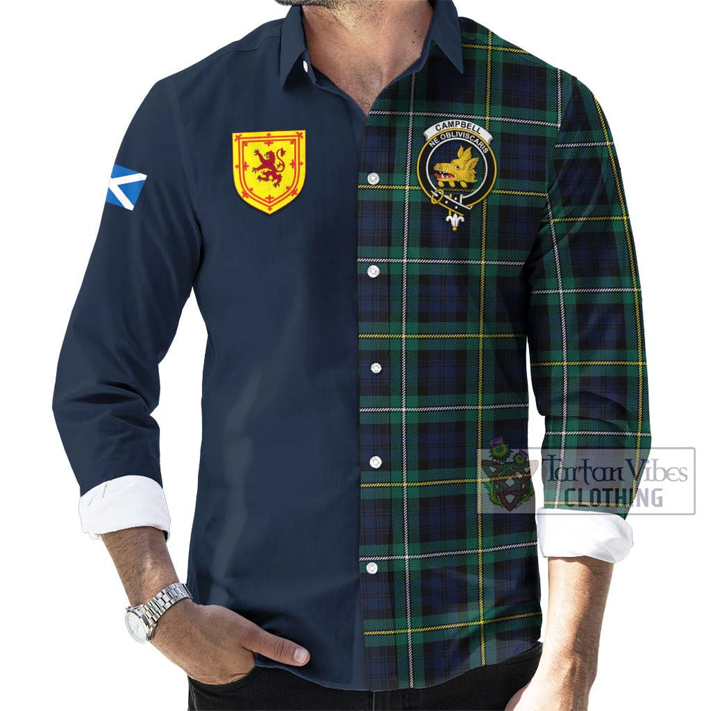 Tartan Vibes Clothing Campbell Argyll Modern #2 Tartan Long Sleeve Button Shirt with Scottish Lion Royal Arm Half Style