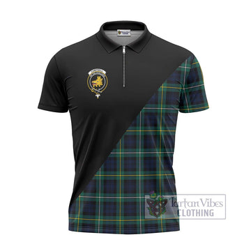 Tartan Vibes Clothing Campbell Argyll Modern #2 Tartan Zipper Polo Shirt with Family Crest and Military Logo Style