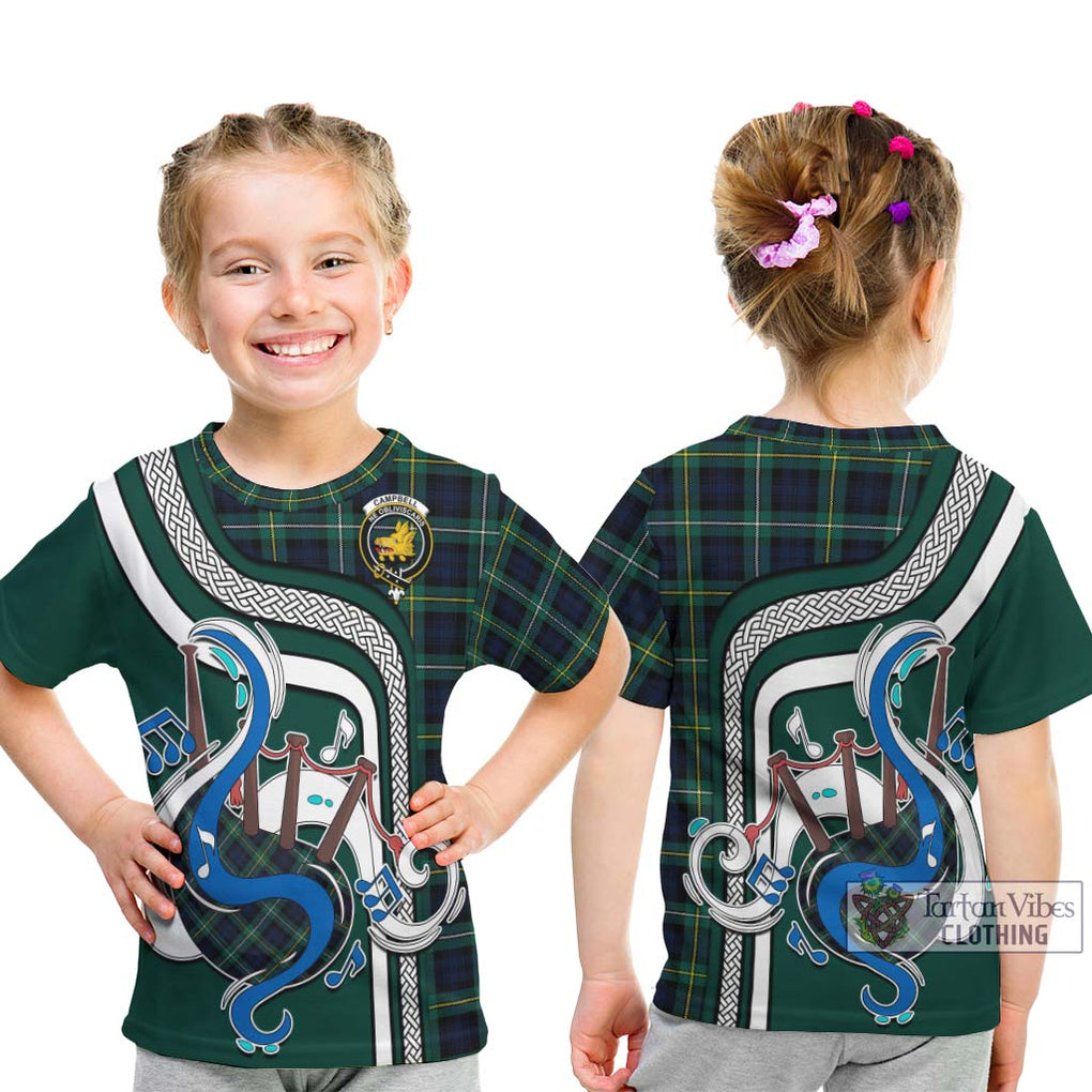 Tartan Vibes Clothing Campbell Argyll Modern #2 Tartan Kid T-Shirt with Epic Bagpipe Style