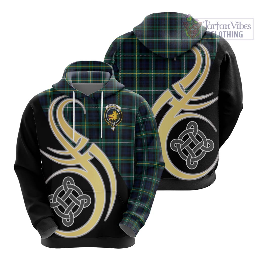 Tartan Vibes Clothing Campbell Argyll Modern #2 Tartan Hoodie with Family Crest and Celtic Symbol Style