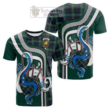 Campbell Argyll Modern #2 Tartan Cotton T-shirt with Epic Bagpipe Style