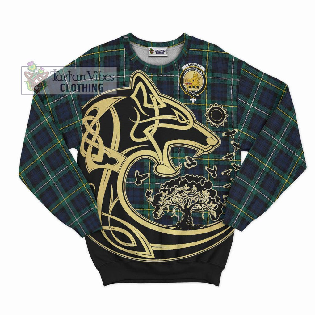 Tartan Vibes Clothing Campbell Argyll Modern #2 Tartan Sweatshirt with Family Crest Celtic Wolf Style