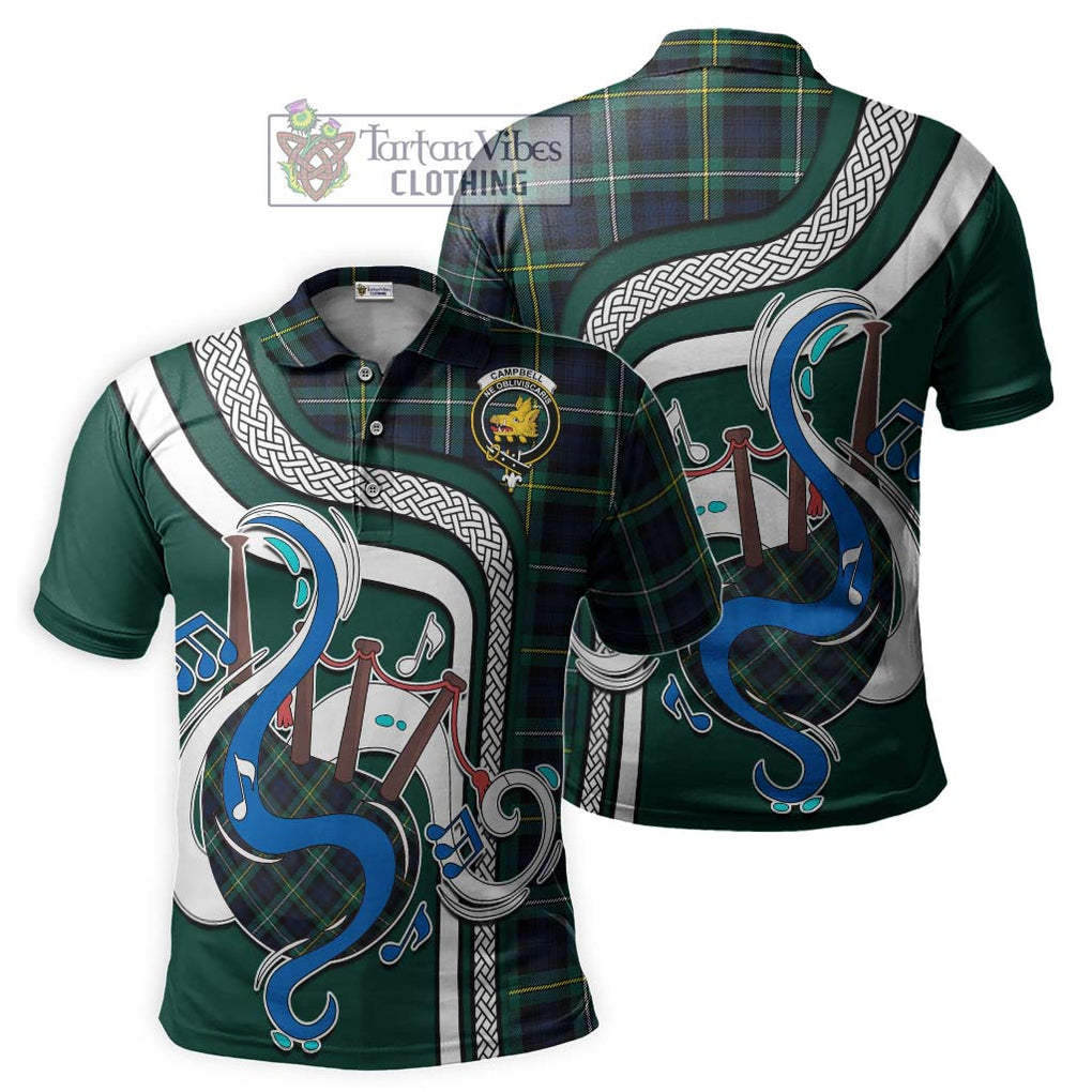 Tartan Vibes Clothing Campbell Argyll Modern #2 Tartan Polo Shirt with Epic Bagpipe Style