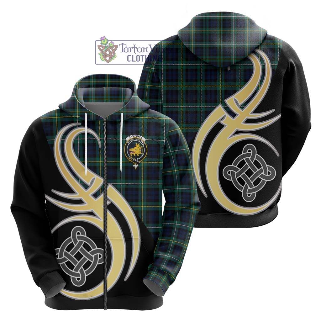 Tartan Vibes Clothing Campbell Argyll Modern #2 Tartan Hoodie with Family Crest and Celtic Symbol Style