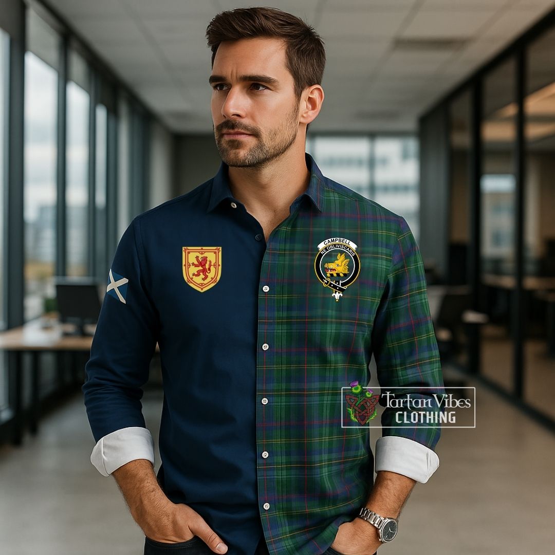 Campbell Argyll Modern Tartan Long Sleeve Button Shirt Alba with Scottish Lion Royal Arm Half Style