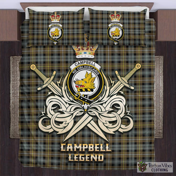 Campbell Argyll Weathered Tartan Bedding Set with Clan Crest and the Golden Sword of Courageous Legacy