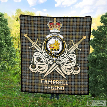Campbell Argyll Weathered Tartan Quilt with Clan Crest and the Golden Sword of Courageous Legacy