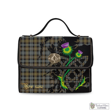 Campbell Argyll Weathered Tartan Waterproof Canvas Bag with Scotland Map and Thistle Celtic Accents