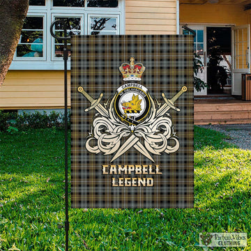 Campbell Argyll Weathered Tartan Flag with Clan Crest and the Golden Sword of Courageous Legacy