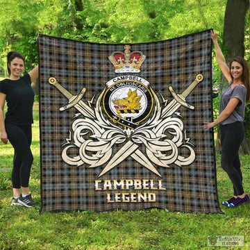 Campbell Argyll Weathered Tartan Quilt with Clan Crest and the Golden Sword of Courageous Legacy