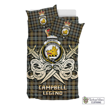 Campbell Argyll Weathered Tartan Bedding Set with Clan Crest and the Golden Sword of Courageous Legacy