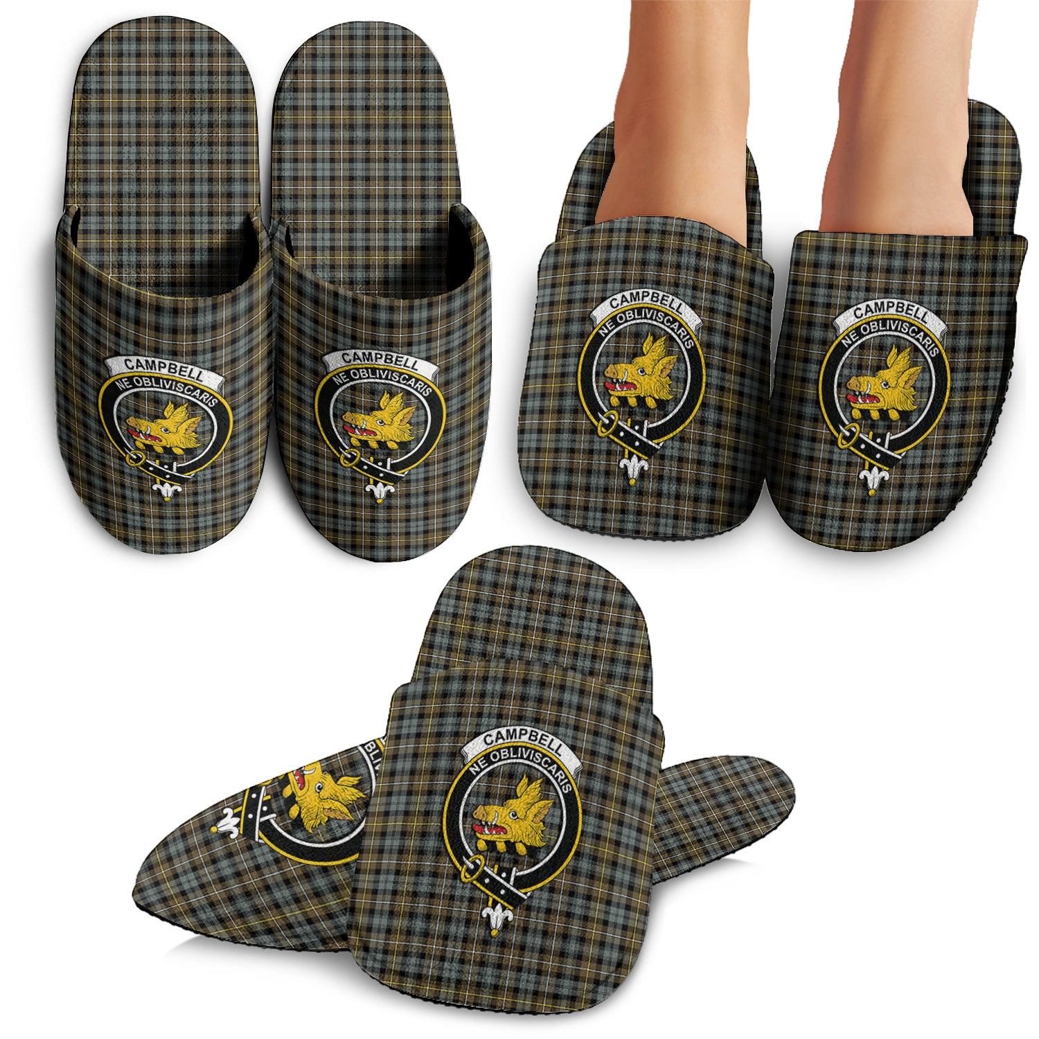 Campbell Argyll Weathered Tartan Home Slippers with Family Crest - Tartanvibesclothing