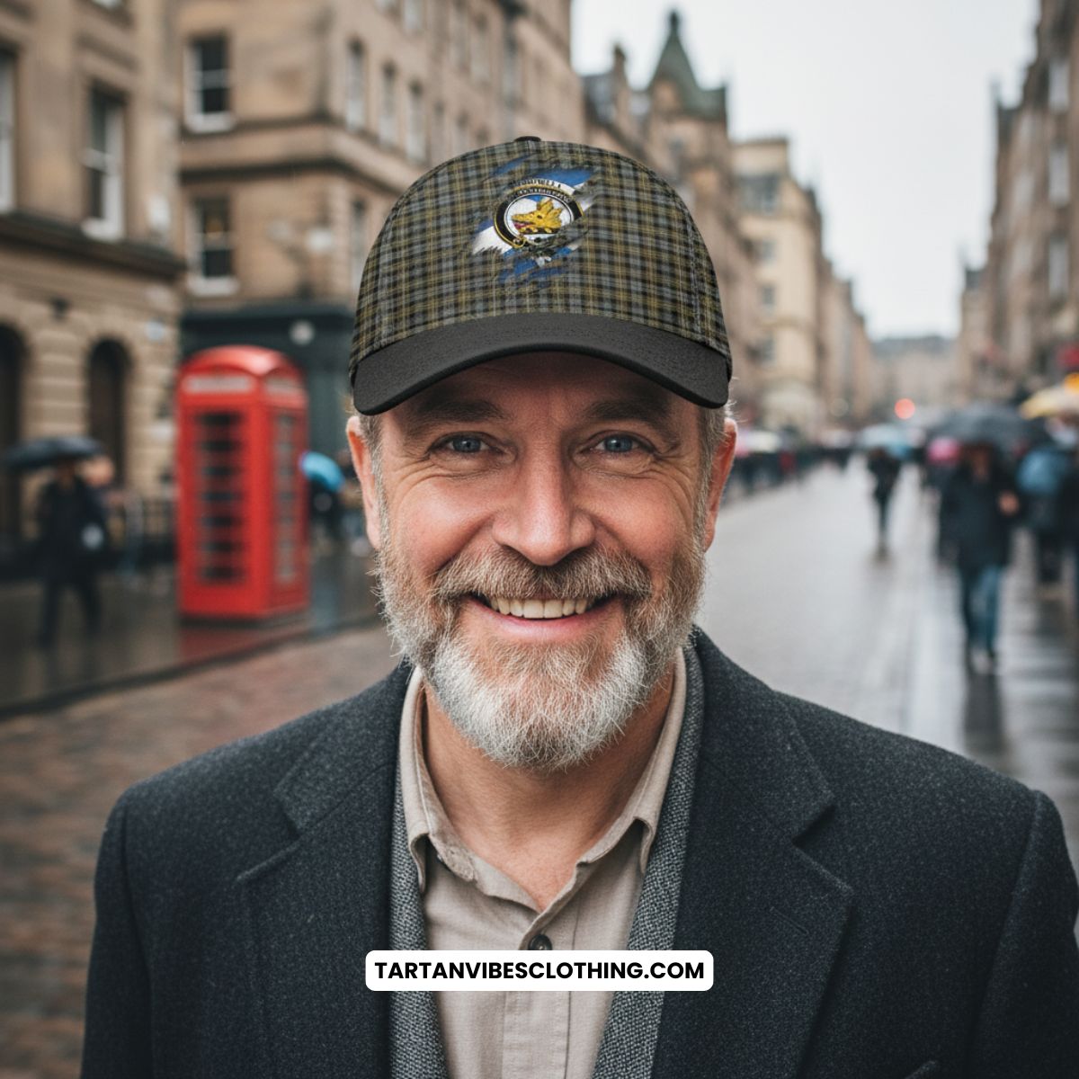 Campbell Argyll Weathered Tartan Classic Cap with Family Crest In Me Style