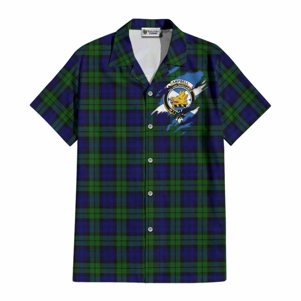 Campbell Clan Crest In Me Tartan Cotton Hawaiian Shirt Scotland Flag Style