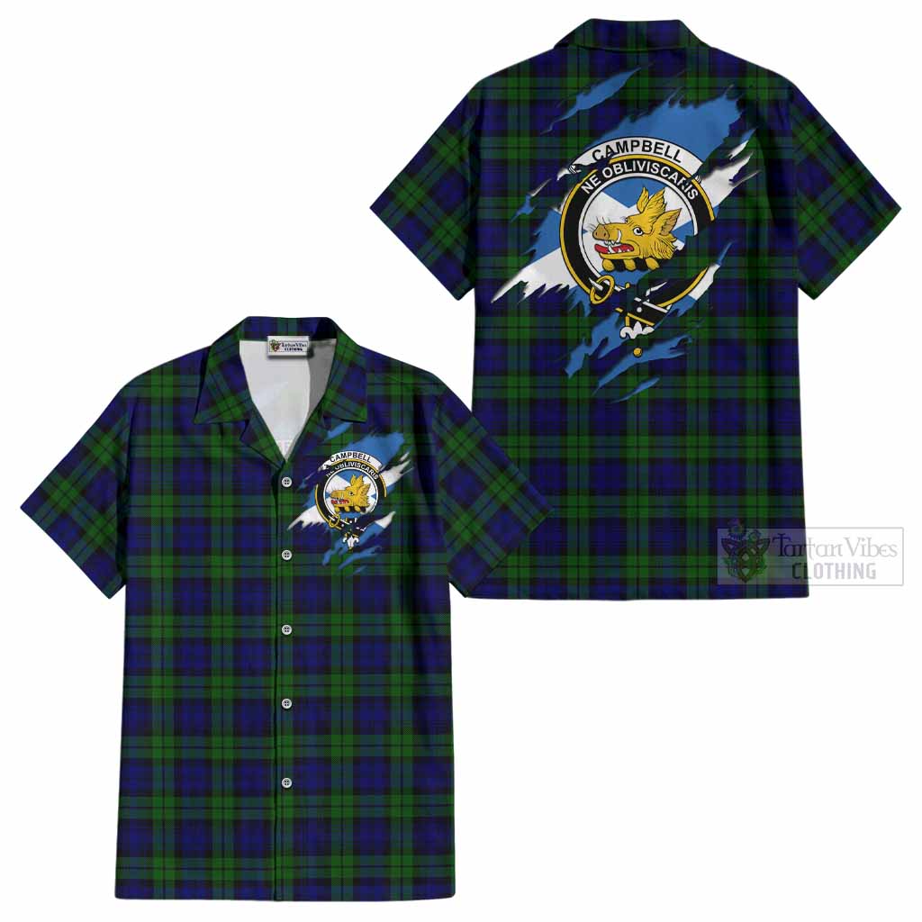 Campbell Clan Crest In Me Tartan Cotton Hawaiian Shirt Scotland Flag Style