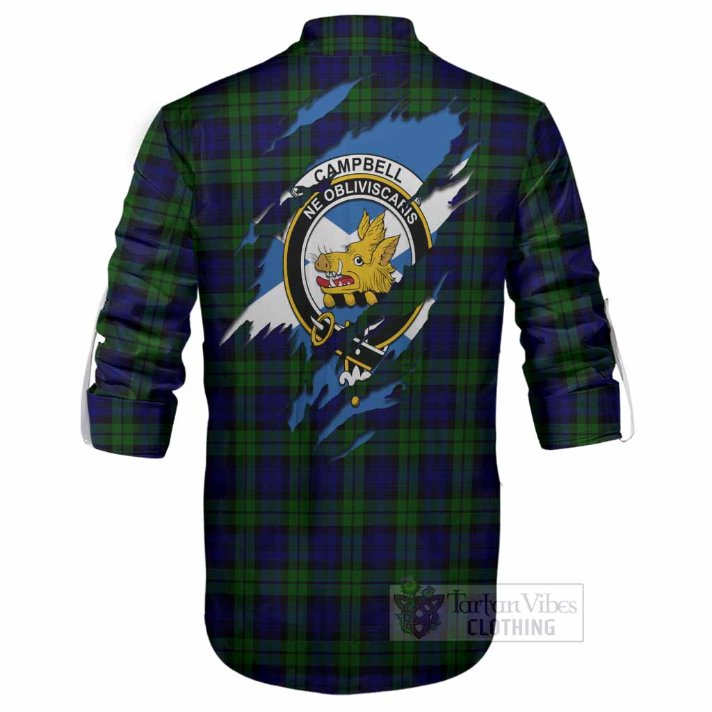 Campbell Clan Crest In Me Tartan Ghillie Shirt Scotland Flag Style