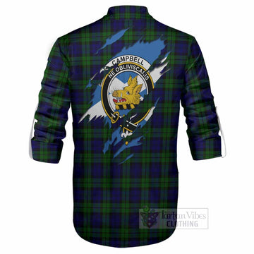 Campbell Clan Crest In Me Tartan Ghillie Shirt Scotland Flag Style
