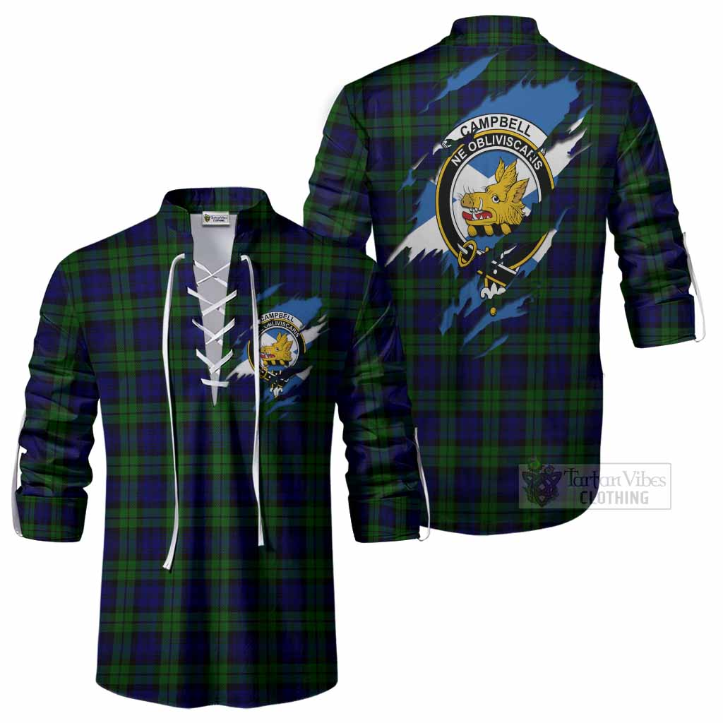 Campbell Clan Crest In Me Tartan Ghillie Shirt Scotland Flag Style