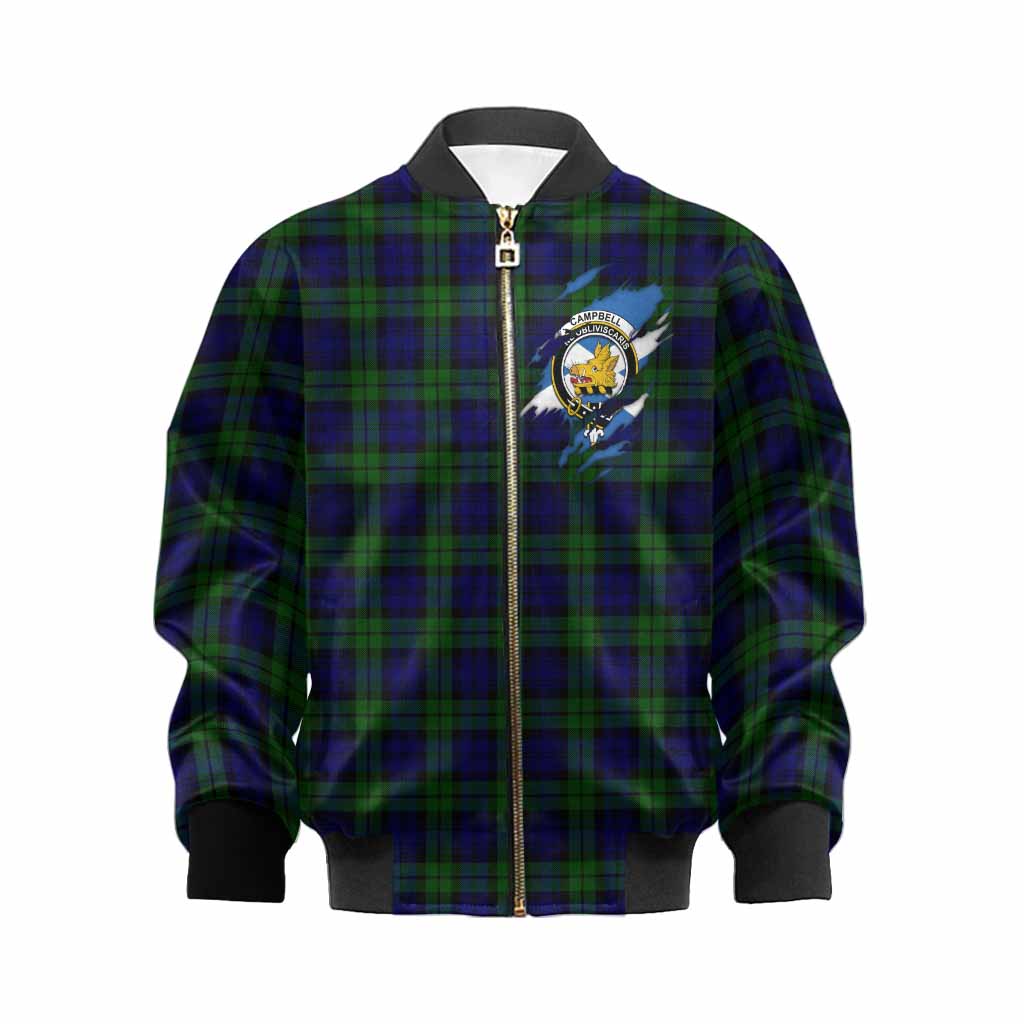 Campbell Clan Crest In Me Tartan Kid Bomber Jacket Scotland Flag Style