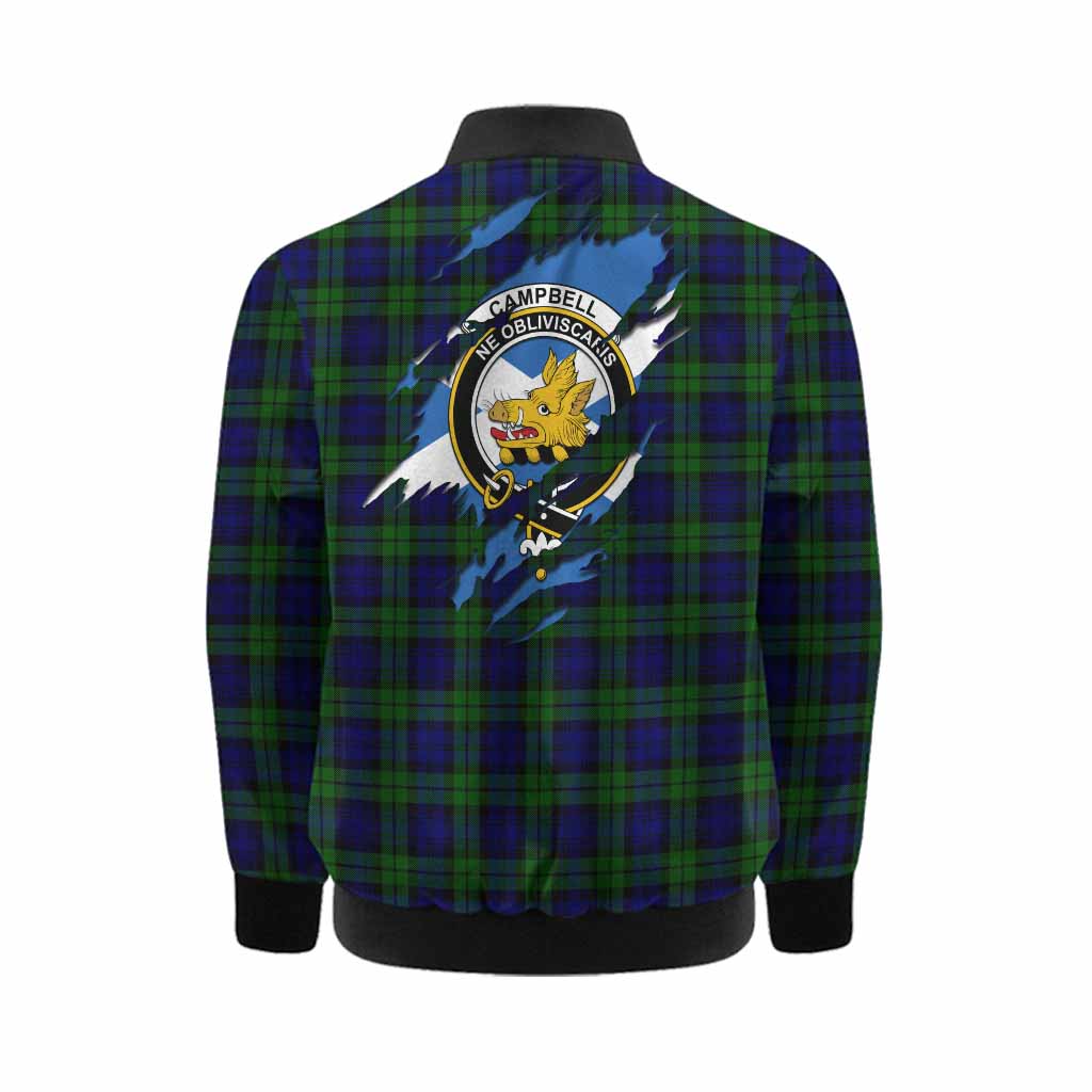 Campbell Clan Crest In Me Tartan Kid Bomber Jacket Scotland Flag Style