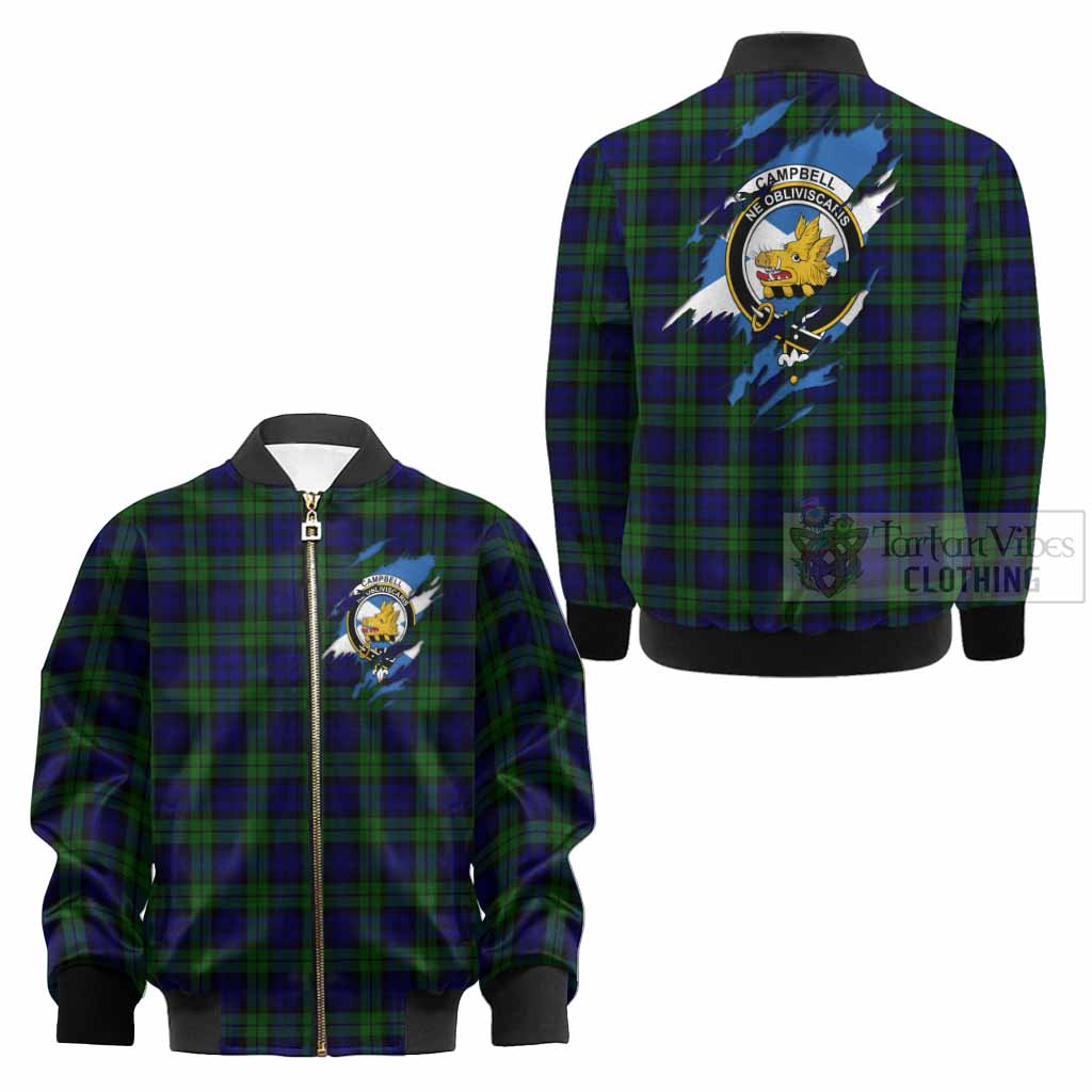 Campbell Clan Crest In Me Tartan Kid Bomber Jacket Scotland Flag Style