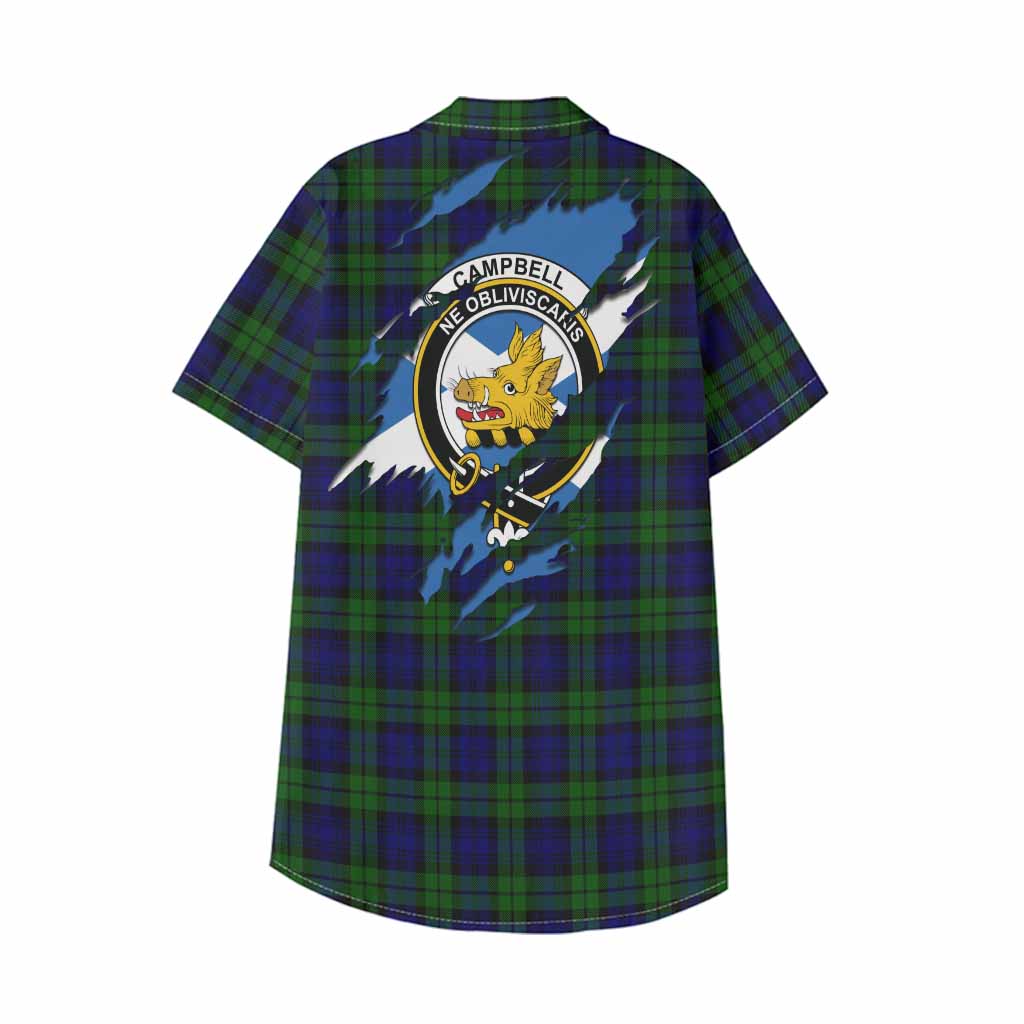 Campbell Clan Crest In Me Tartan Kid Hawaiian Shirt Scotland Flag Style