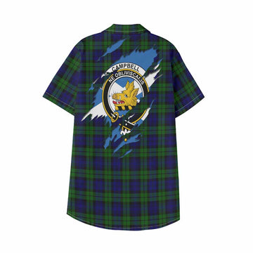 Campbell Clan Crest In Me Tartan Kid Hawaiian Shirt Scotland Flag Style