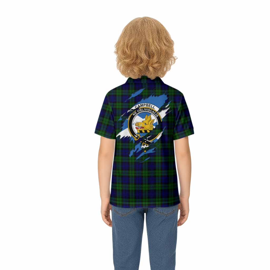 Campbell Clan Crest In Me Tartan Kid Polo Shirt Scotland Flag Style