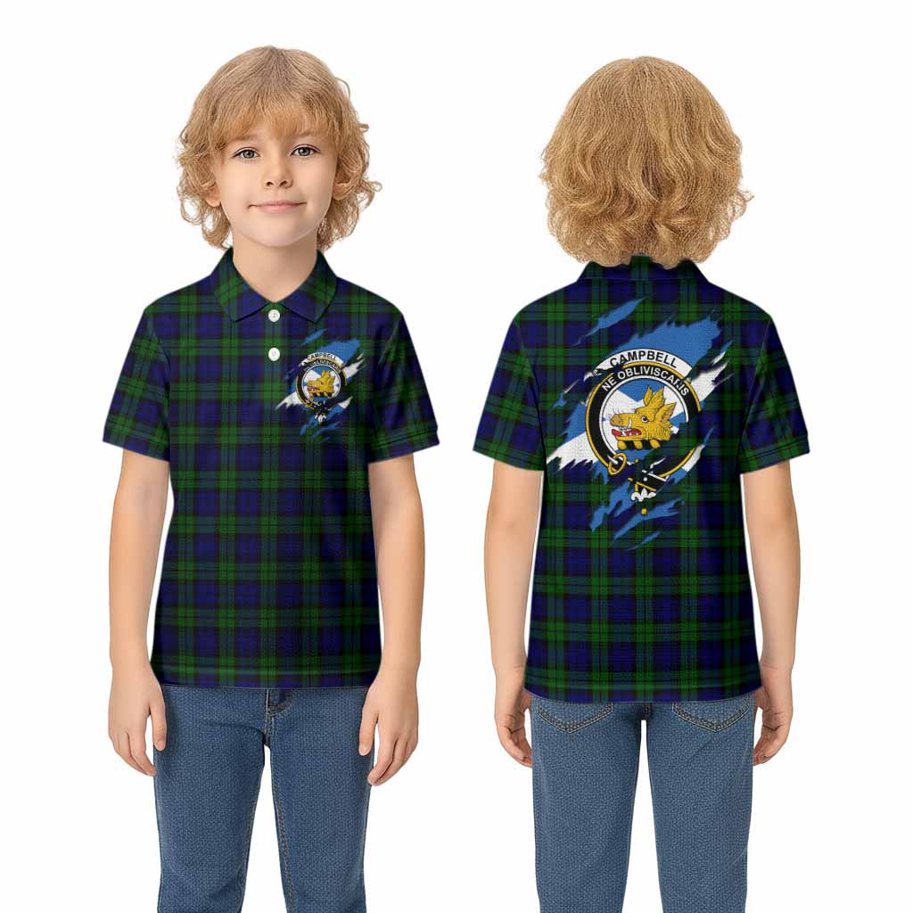 Campbell Clan Crest In Me Tartan Kid Polo Shirt Scotland Flag Style