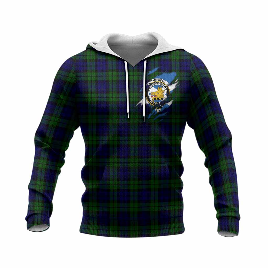 Campbell Clan Crest In Me Tartan Knitted Hoodie Scotland Flag Style