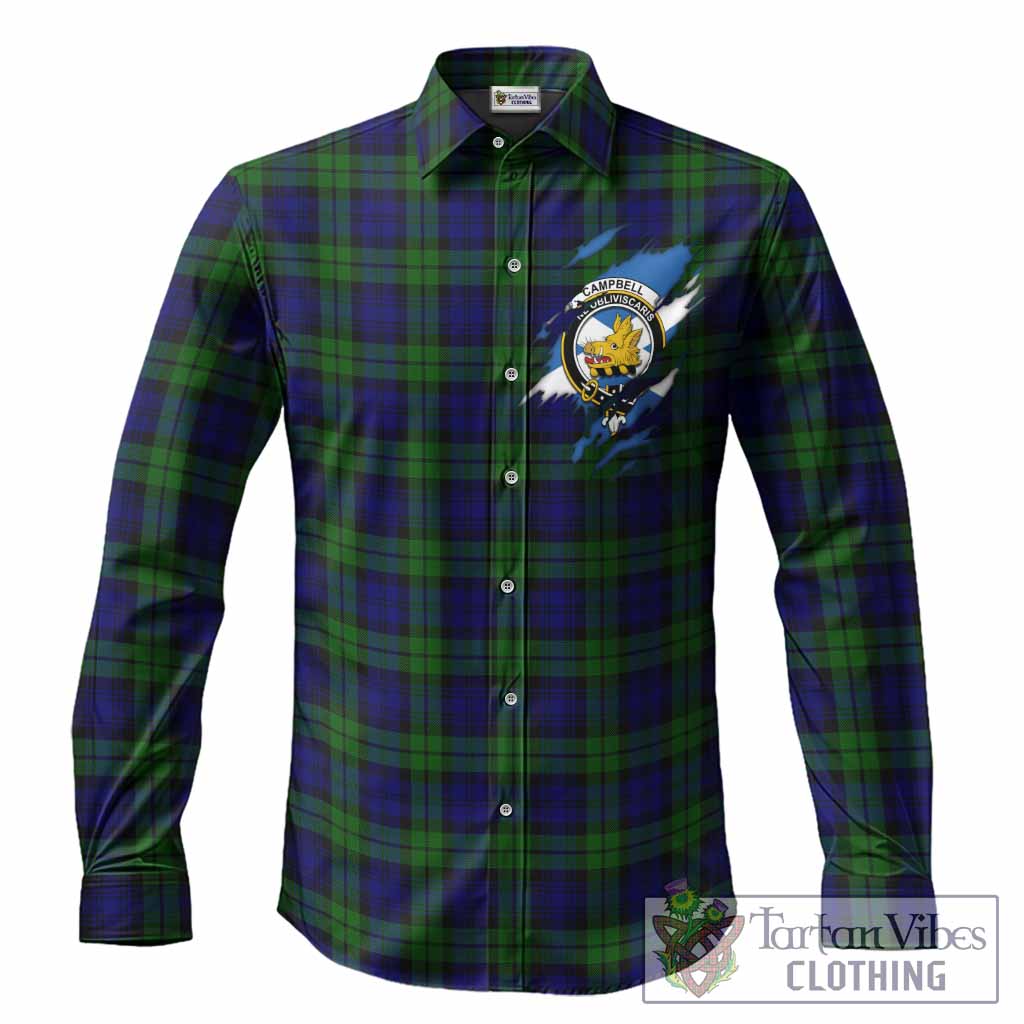 Campbell Clan Crest In Me Tartan Long Sleeve Button Shirts Scotland Flag Style