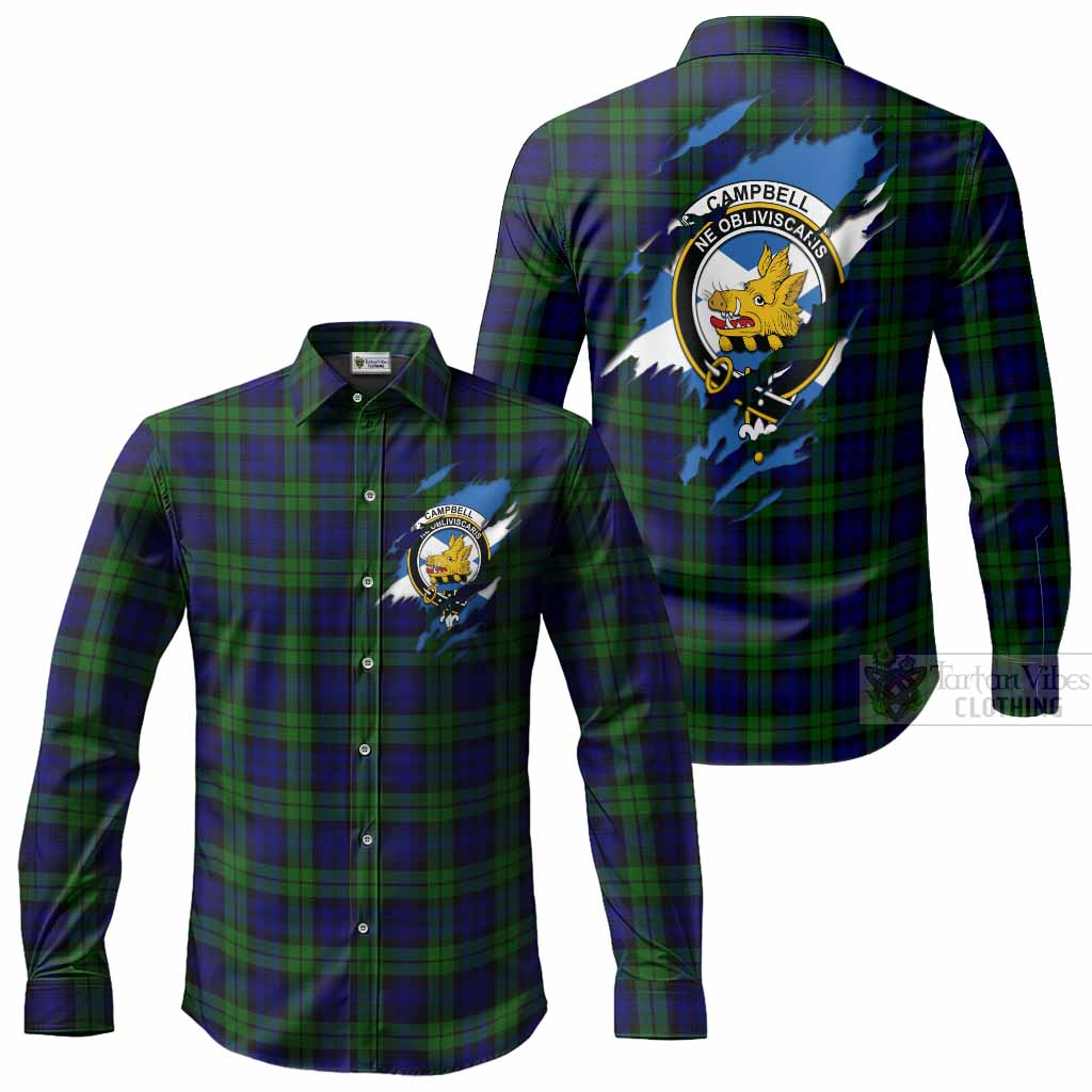 Campbell Clan Crest In Me Tartan Long Sleeve Button Shirts Scotland Flag Style
