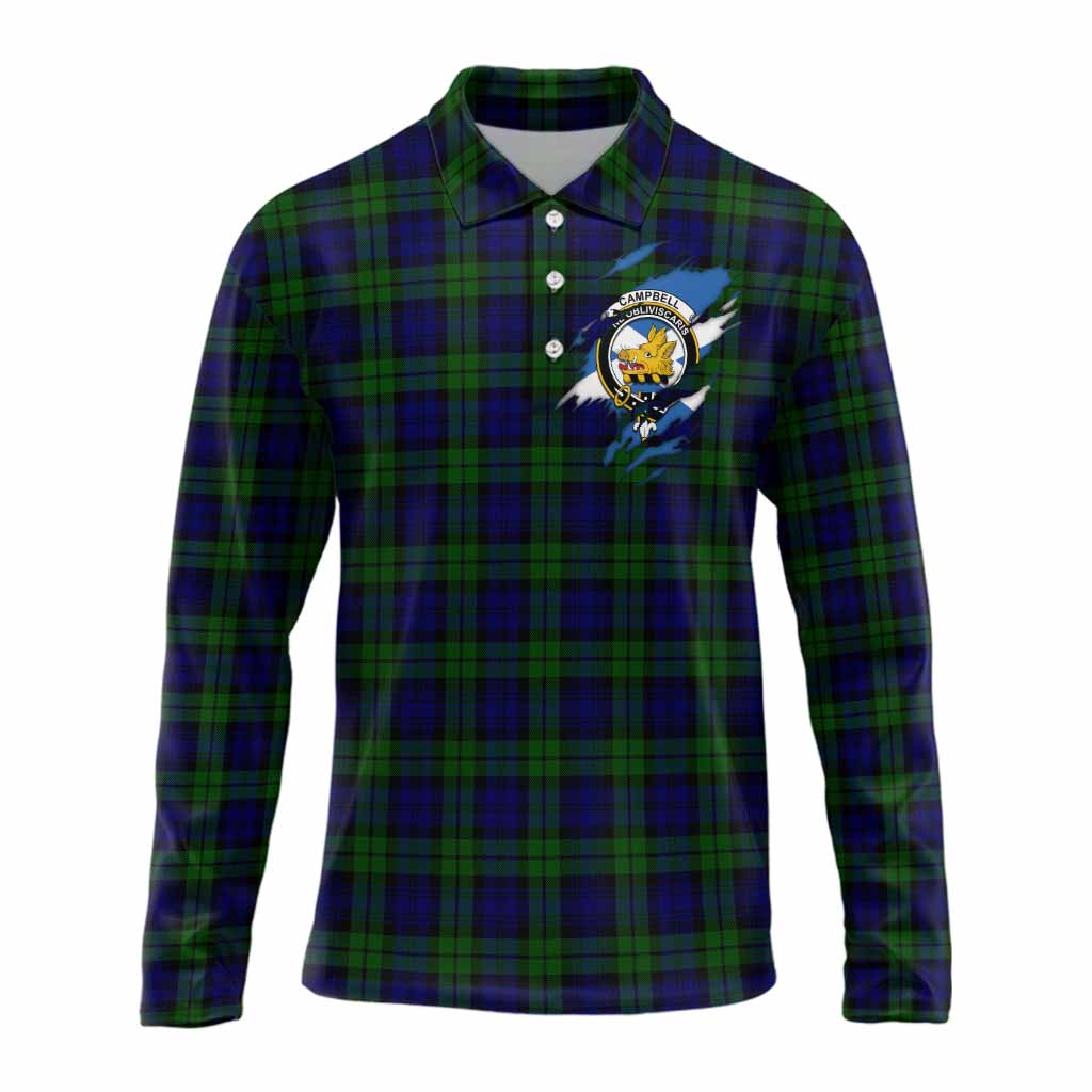 Campbell Clan Crest In Me Tartan Long Sleeve Polo Shirt Scotland Flag Style
