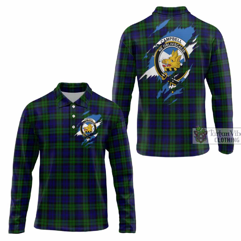 Campbell Clan Crest In Me Tartan Long Sleeve Polo Shirt Scotland Flag Style