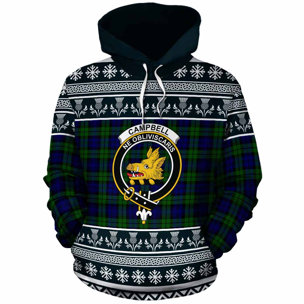 Campbell Clan Tartan Christmas Cotton Hoodie with Family Crest - Tartan Vibes Clothing