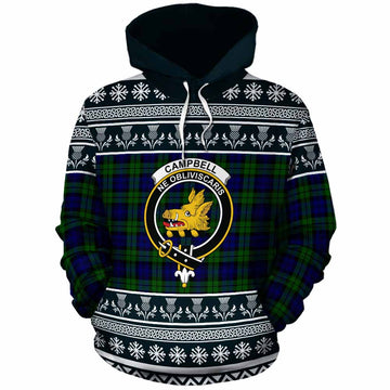 Campbell Clan Tartan Christmas Cotton Hoodie with Family Crest