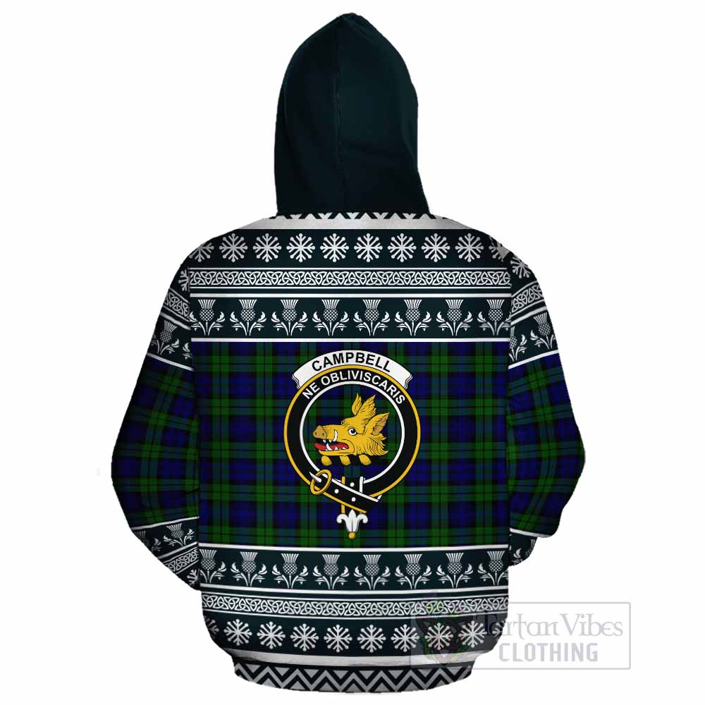 Campbell Clan Tartan Christmas Cotton Hoodie with Family Crest - Tartan Vibes Clothing