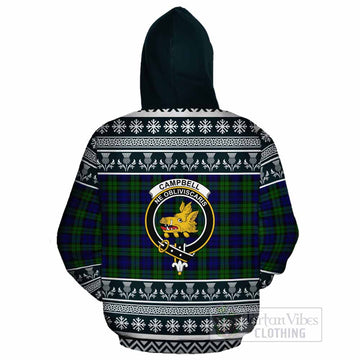 Campbell Clan Tartan Christmas Cotton Hoodie with Family Crest