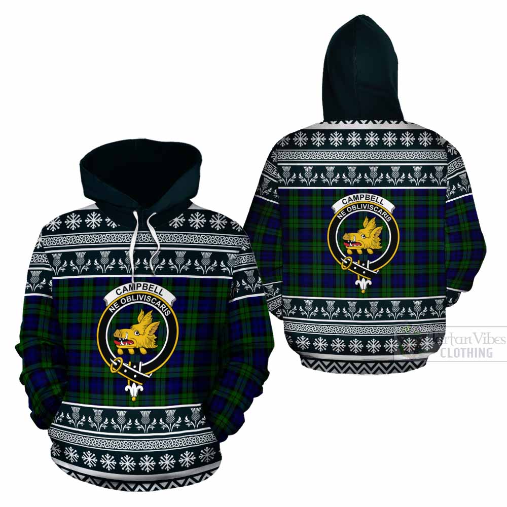 Campbell Clan Tartan Christmas Cotton Hoodie with Family Crest - Tartan Vibes Clothing