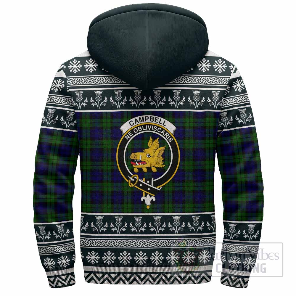 Campbell Clan Tartan Christmas Fleece Hoodie with Family Crest - Tartan Vibes Clothing