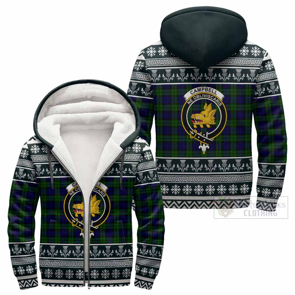 Campbell Clan Tartan Christmas Fleece Hoodie with Family Crest - Tartan Vibes Clothing