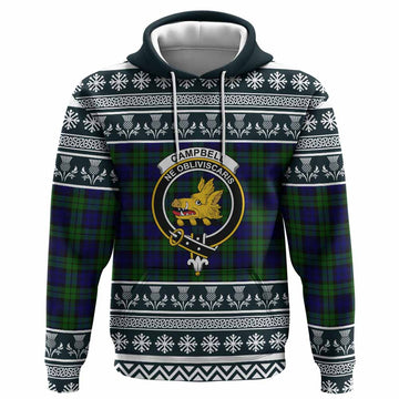 Campbell Clan Tartan Christmas Hoodie with Family Crest