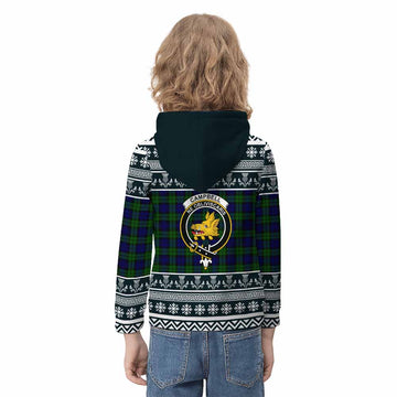 Campbell Clan Tartan Christmas Kid Hoodie with Family Crest