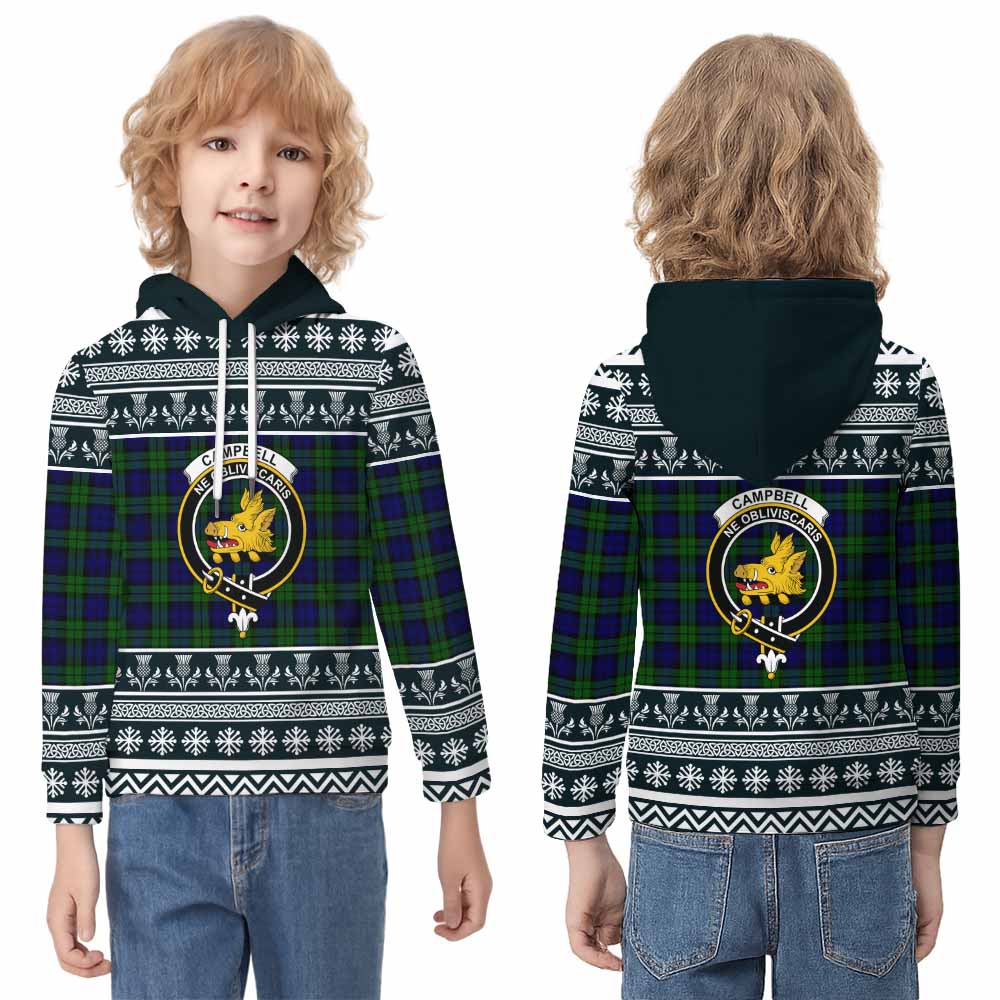 Campbell Clan Tartan Christmas Kid Hoodie with Family Crest - Tartan Vibes Clothing
